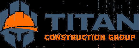 Titan Construction Group logo featuring a blue and orange hard hat with geometric design and company name