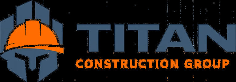 Titan Construction Group logo featuring a blue and orange hard hat with geometric design and company name
