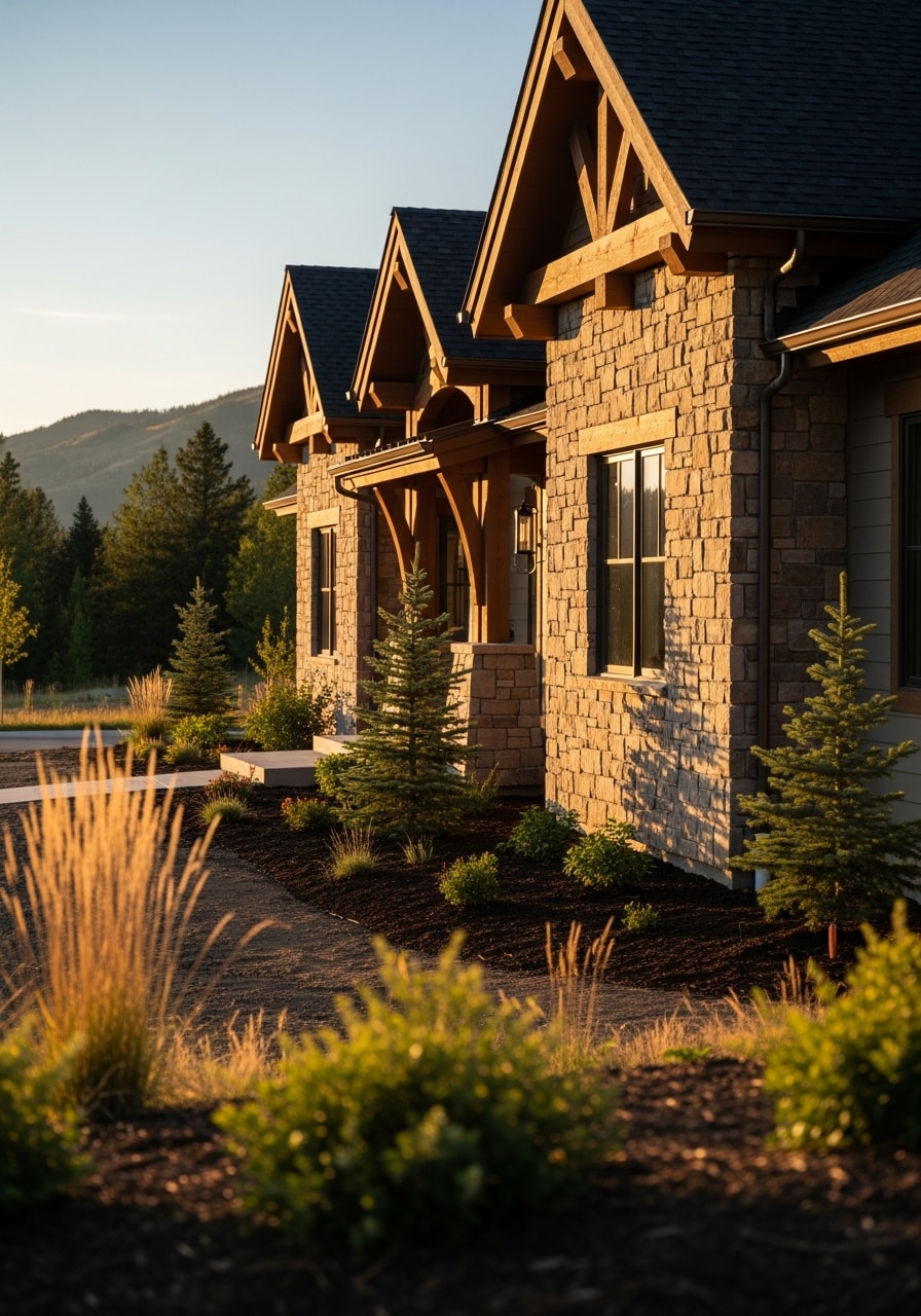 High-end exterior finishes on a Promontory home, highlighting quality materials and professional craftsmanship.