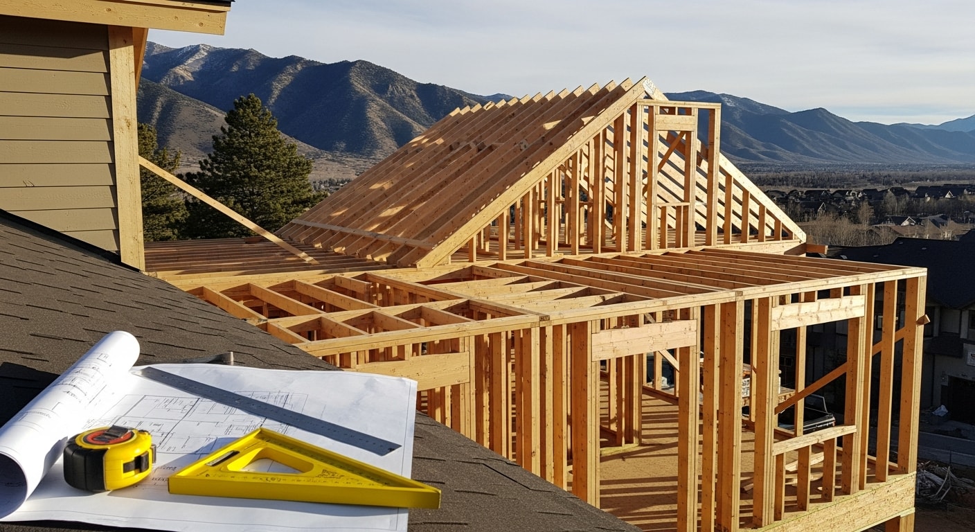 A two-story home in Park City, Utah with a newly completed upper-level addition featuring a matched roofline and exterior siding consistent with the original single-story structure below. The addition includes upper-floor windows overlooking a sloped residential lot typical of the Park City area.